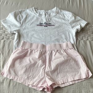 Women's White and Pink Pajama Set